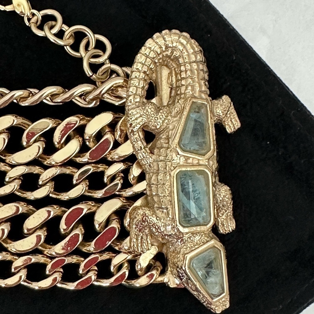 Bracelet Designer Gold Plated - Alligator Clasp with Natural Stones. Some wear. - Picture 2 of 9